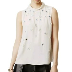 Vanessa Virginia Women’s Daisy Applique‎ Chiffon Sleeveless Blouse   Sz M